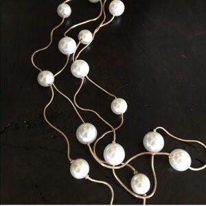 Gold Pearl Necklace – Double Strand Snake Chain